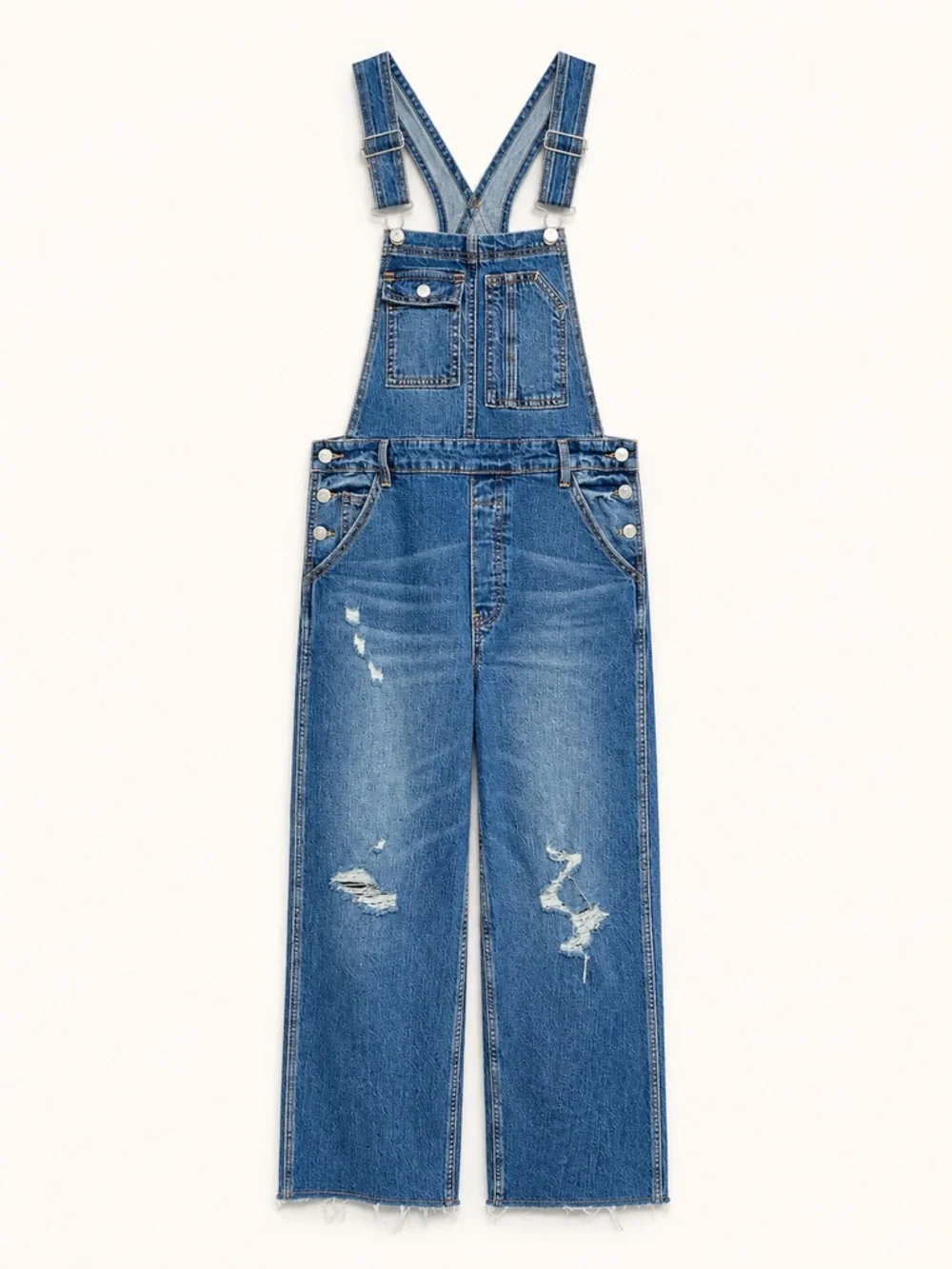 Pilcro Distressed Denim Overalls Straight Leg Carpenter Utility 27 - Picture 2 of 10